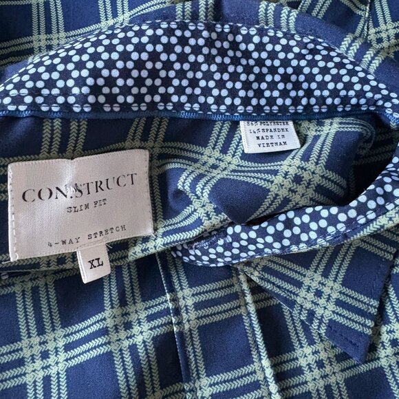 CON.STRUCT Button Up Shirt Slim Fit 4-way Stretch Check Mens Large XL - Picture 5 of 7